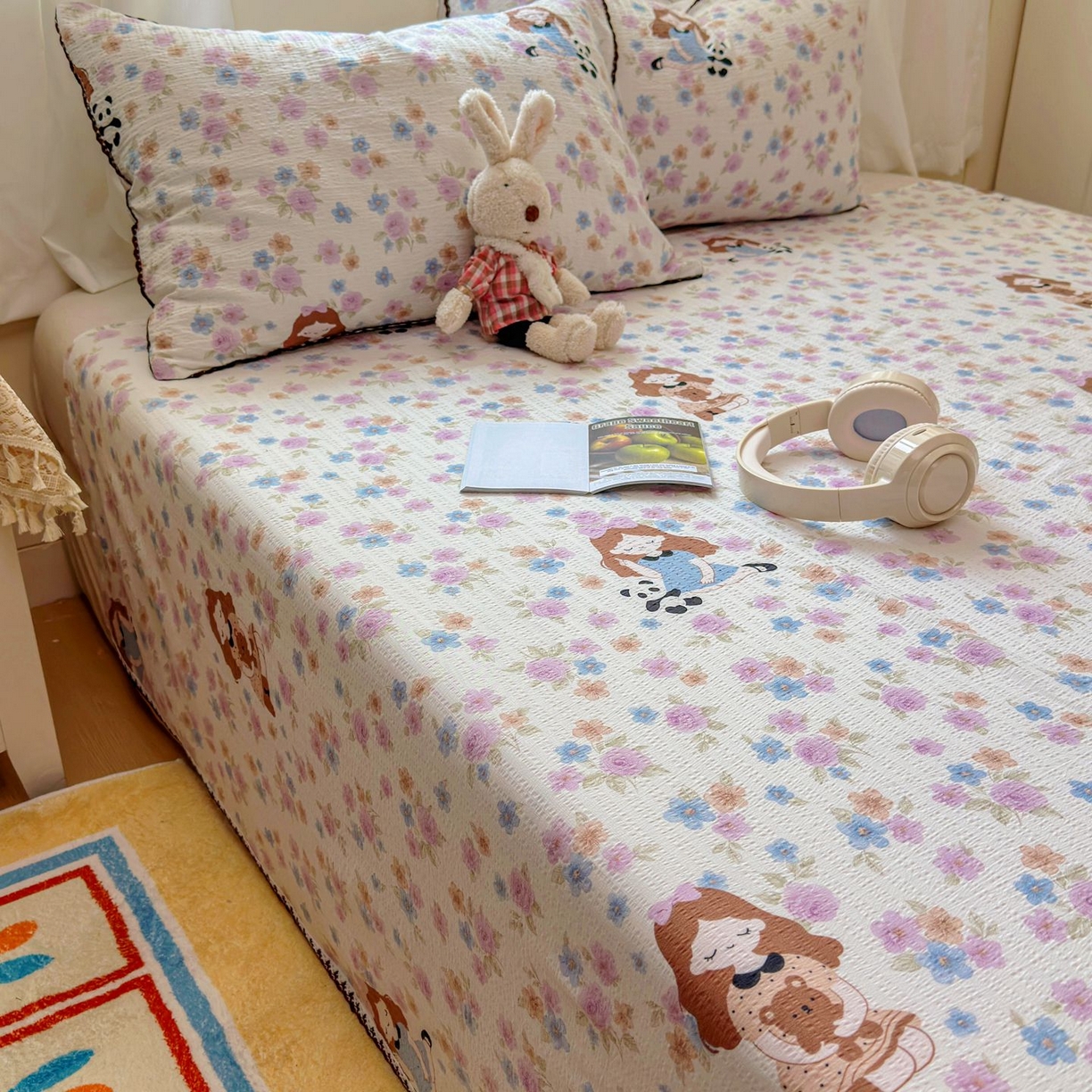 91家纺网 家纺一手货源 找家纺 优卡迪家纺馆 2025新款皱皱棉小花边床单（下载文件包含买家秀） 长相思