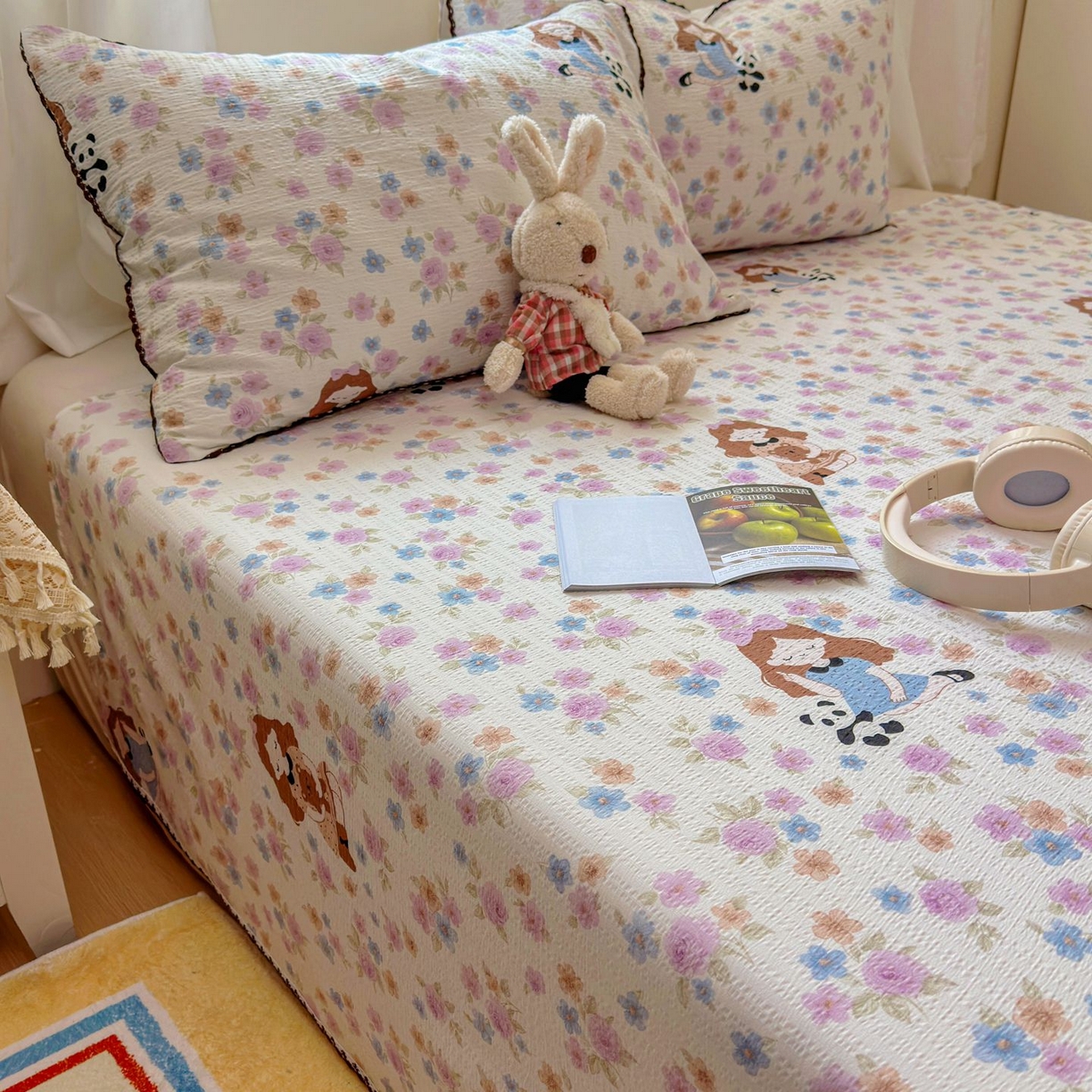 91家纺网 家纺一手货源 找家纺 优卡迪家纺馆 2025新款皱皱棉小花边床单（下载文件包含买家秀） 长相思