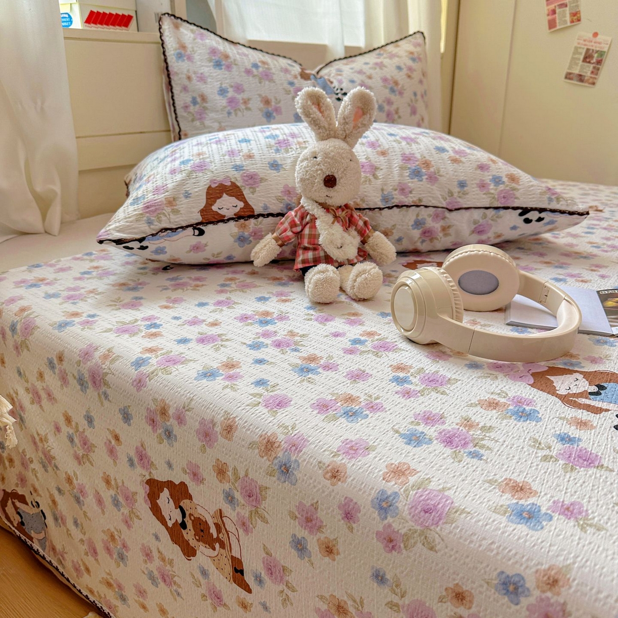 91家纺网 家纺一手货源 找家纺 优卡迪家纺馆 2025新款皱皱棉小花边床单（下载文件包含买家秀） 长相思