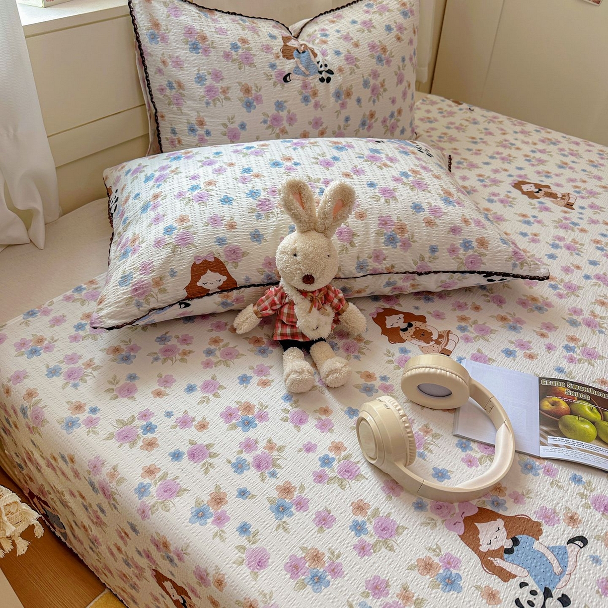 91家纺网 家纺一手货源 找家纺 优卡迪家纺馆 2025新款皱皱棉小花边床单（下载文件包含买家秀） 长相思