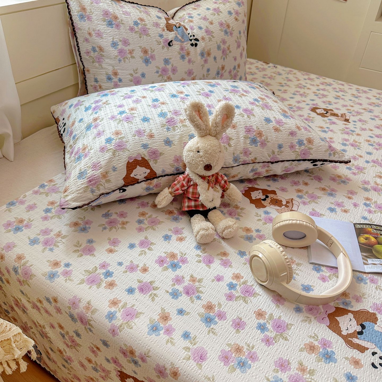 91家纺网 家纺一手货源 找家纺 优卡迪家纺馆 2025新款皱皱棉小花边床单（下载文件包含买家秀） 长相思