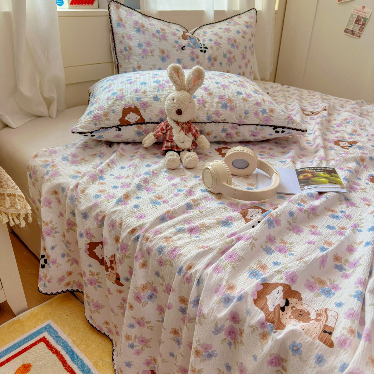 91家纺网 家纺一手货源 找家纺 优卡迪家纺馆 2025新款皱皱棉小花边床单（下载文件包含买家秀） 长相思