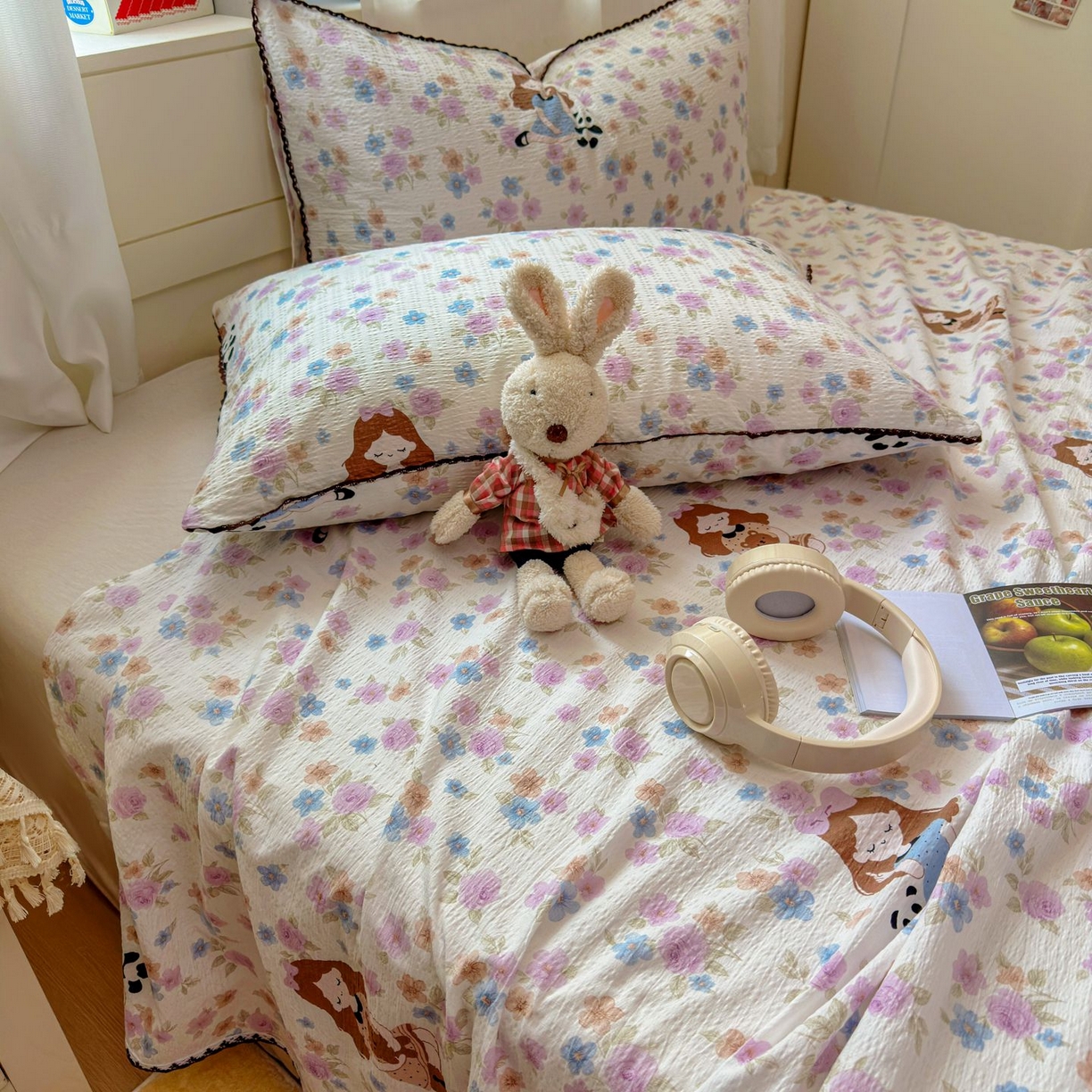 91家纺网 家纺一手货源 找家纺 优卡迪家纺馆 2025新款皱皱棉小花边床单（下载文件包含买家秀） 长相思