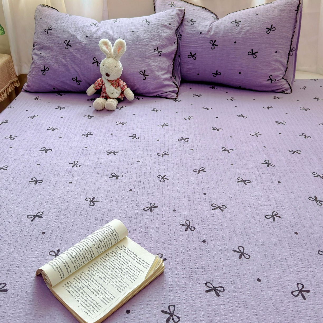 91家纺网 家纺一手货源 找家纺 优卡迪家纺馆 2025新款皱皱棉小花边床单（下载文件包含买家秀） 紫苏