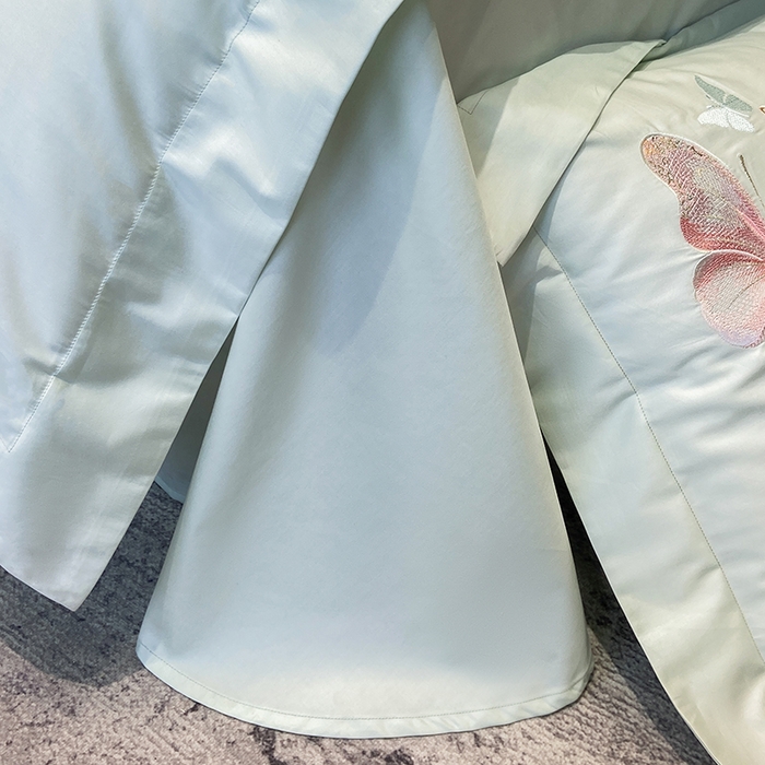 91家纺网 家纺一手货源 找家纺 丞音家纺 2025新款母婴级A类双面全棉蝴蝶刺绣纯棉长绒棉绣花四件套床单被套 思微-青草绿