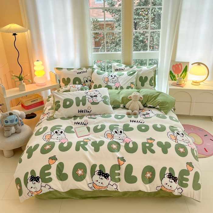 佳汐蓝家纺 2025新款190克高克重牛奶绒印花四件套 莉菲兔