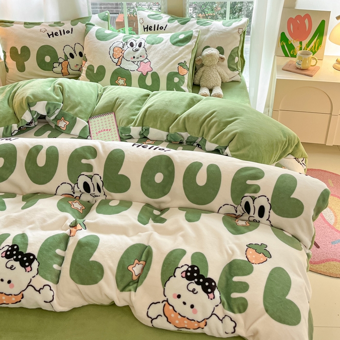 91家纺网 家纺一手货源 找家纺 佳汐蓝家纺 2025新款190克高克重牛奶绒印花四件套 莉菲兔