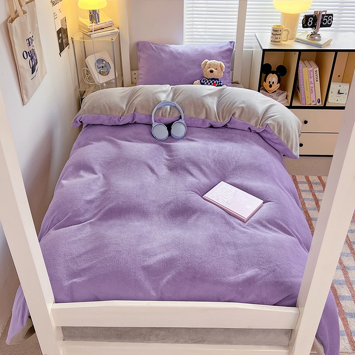 91家纺网 家纺一手货源 找家纺 （总）优卡迪家纺馆 2025新款牛奶绒纯色双拼宿舍床三件套