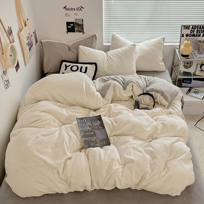 91家纺网 家纺一手货源 找家纺 （总）优卡迪家纺馆 2025新款牛奶绒纯色双拼四件套系列