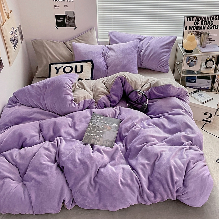 91家纺网 家纺一手货源 找家纺 （总）优卡迪家纺馆 2025新款牛奶绒纯色双拼四件套系列