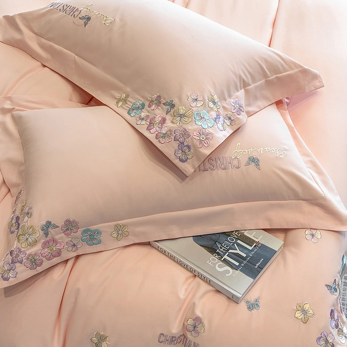 91家纺网 家纺一手货源 找家纺 丞音家纺 【特价新品】A类100支超柔超细旦长绒棉磨毛保暖绣花四件套纯棉加厚刺绣全棉床单被套-花瑾系列 花瑾-马卡龙粉