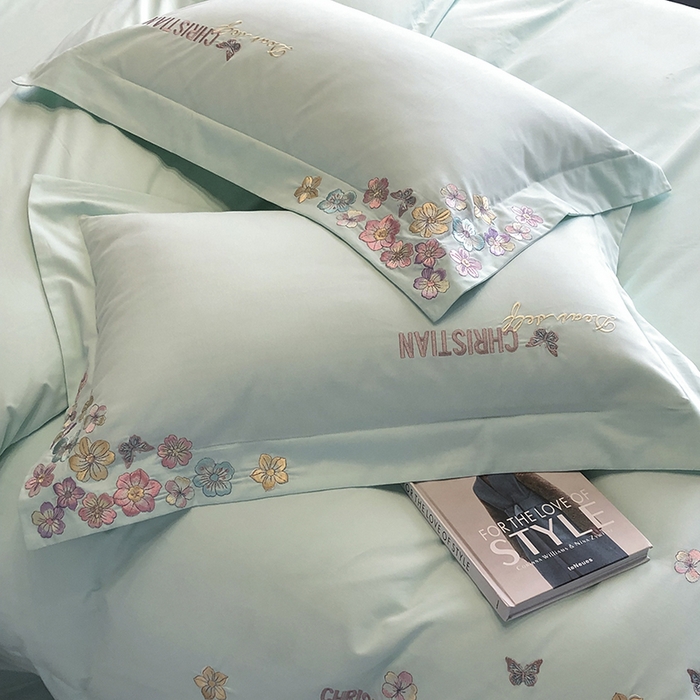 91家纺网 家纺一手货源 找家纺 丞音家纺 【特价新品】A类100支超柔超细旦长绒棉磨毛保暖绣花四件套纯棉加厚刺绣全棉床单被套-花瑾系列 花瑾-心冰绿