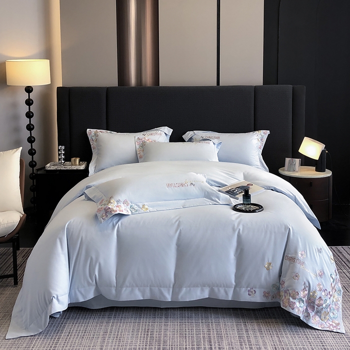 91家纺网 家纺一手货源 找家纺 丞音家纺 【特价新品】A类100支超柔超细旦长绒棉磨毛保暖绣花四件套纯棉加厚刺绣全棉床单被套-花瑾系列 花瑾-祖玛蓝