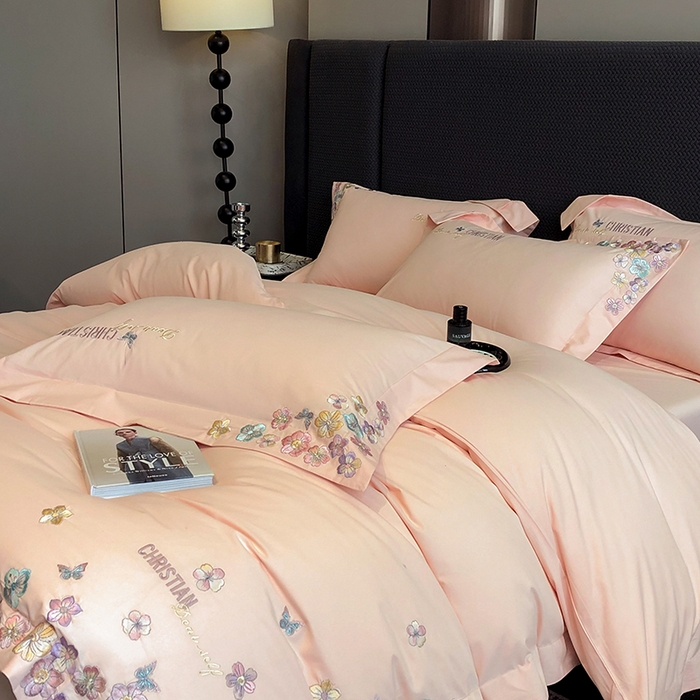 91家纺网 家纺一手货源 找家纺 丞音家纺 【特价新品】A类100支超柔超细旦长绒棉磨毛保暖绣花四件套纯棉加厚刺绣全棉床单被套-花瑾系列 花瑾-马卡龙粉