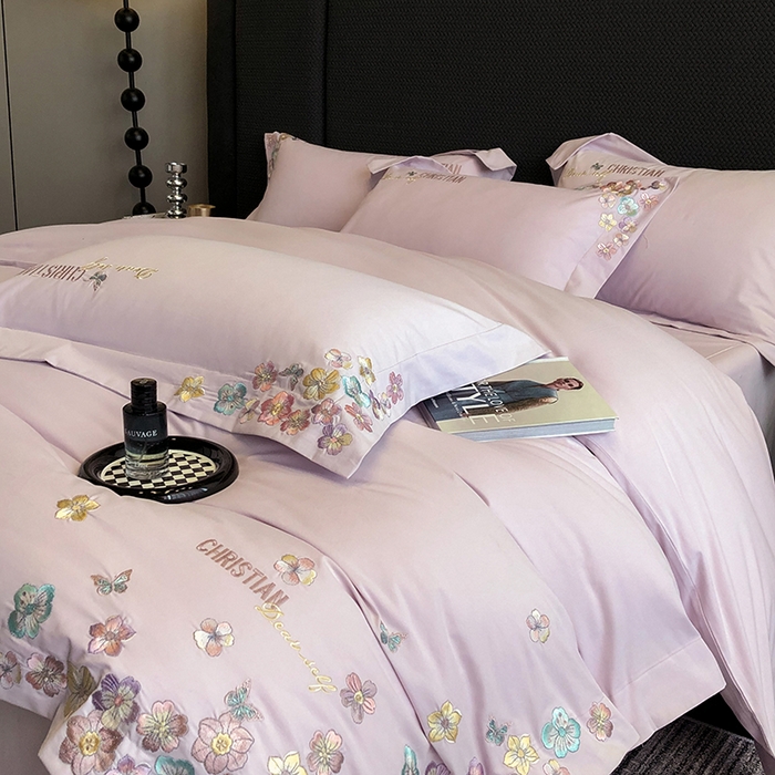 丞音家纺 【特价新品】A类100支超柔超细旦长绒棉磨毛保暖绣花四件套纯棉加厚刺绣全棉床单被套-花瑾系列 花瑾-木槿紫