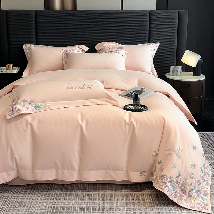 91家纺网 家纺一手货源 找家纺 丞音家纺 【特价新品】A类100支超柔超细旦长绒棉磨毛保暖绣花四件套纯棉加厚刺绣全棉床单被套-花瑾系列 花瑾-马卡龙粉