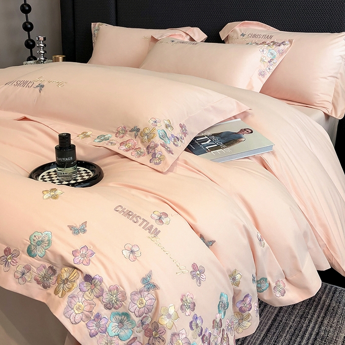 91家纺网 家纺一手货源 找家纺 丞音家纺 【特价新品】A类100支超柔超细旦长绒棉磨毛保暖绣花四件套纯棉加厚刺绣全棉床单被套-花瑾系列 花瑾-马卡龙粉