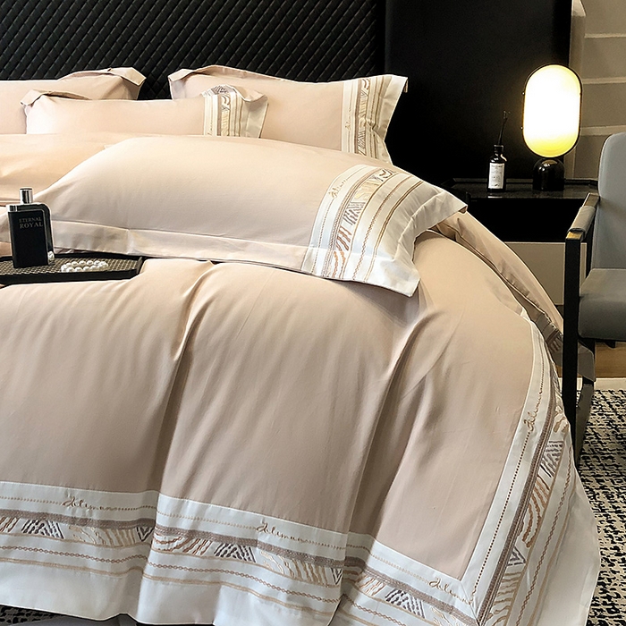 91家纺网 家纺一手货源 找家纺 丞音家纺 2025新款瑞恩超柔A类100支超细旦长绒棉磨毛刺绣四件套秋冬加厚纯棉全棉绣花床上用品 瑞恩-浅卡其