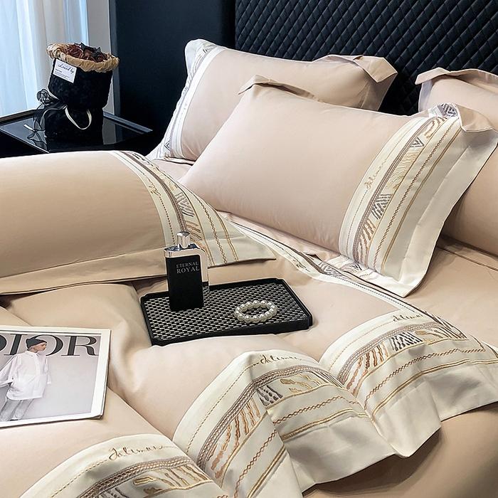 91家纺网 家纺一手货源 找家纺 丞音家纺 2025新款瑞恩超柔A类100支超细旦长绒棉磨毛刺绣四件套秋冬加厚纯棉全棉绣花床上用品 瑞恩-浅卡其