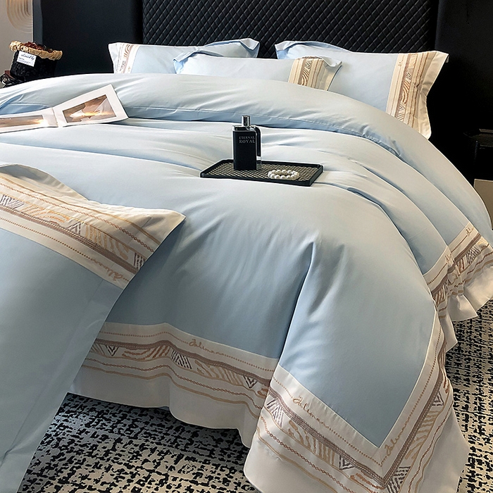 91家纺网 家纺一手货源 找家纺 丞音家纺 2025新款瑞恩超柔A类100支超细旦长绒棉磨毛刺绣四件套秋冬加厚纯棉全棉绣花床上用品 瑞恩-祖玛蓝