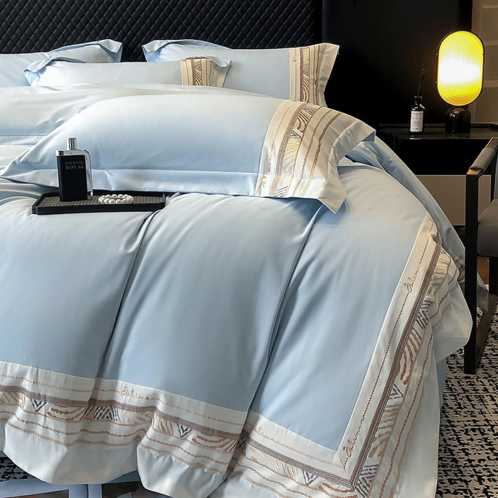 91家纺网 家纺一手货源 找家纺 丞音家纺 2025新款瑞恩超柔A类100支超细旦长绒棉磨毛刺绣四件套秋冬加厚纯棉全棉绣花床上用品 瑞恩-祖玛蓝