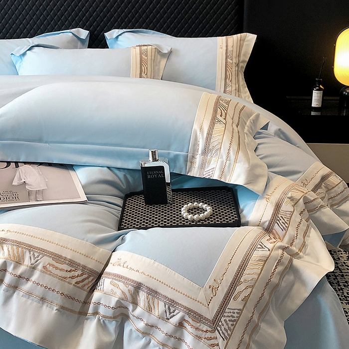 91家纺网 家纺一手货源 找家纺 丞音家纺 2025新款瑞恩超柔A类100支超细旦长绒棉磨毛刺绣四件套秋冬加厚纯棉全棉绣花床上用品 瑞恩-祖玛蓝