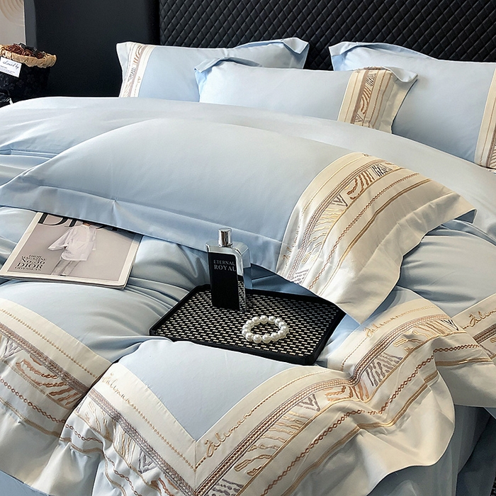 91家纺网 家纺一手货源 找家纺 丞音家纺 2025新款瑞恩超柔A类100支超细旦长绒棉磨毛刺绣四件套秋冬加厚纯棉全棉绣花床上用品 瑞恩-祖玛蓝