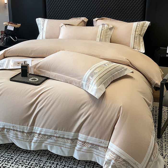 91家纺网 家纺一手货源 找家纺 丞音家纺 2025新款瑞恩超柔A类100支超细旦长绒棉磨毛刺绣四件套秋冬加厚纯棉全棉绣花床上用品 瑞恩-浅卡其