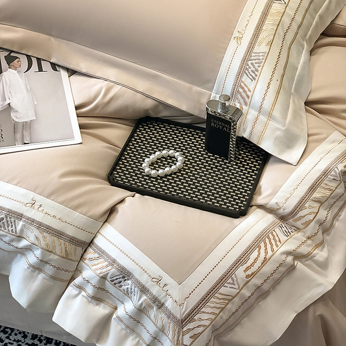 91家纺网 家纺一手货源 找家纺 丞音家纺 2025新款瑞恩超柔A类100支超细旦长绒棉磨毛刺绣四件套秋冬加厚纯棉全棉绣花床上用品 瑞恩-浅卡其