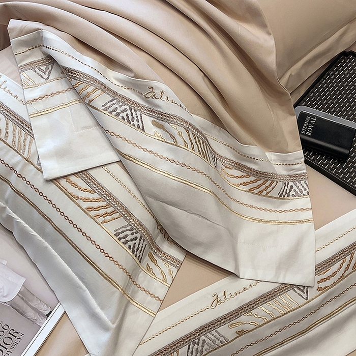 91家纺网 家纺一手货源 找家纺 丞音家纺 2025新款瑞恩超柔A类100支超细旦长绒棉磨毛刺绣四件套秋冬加厚纯棉全棉绣花床上用品 瑞恩-浅卡其