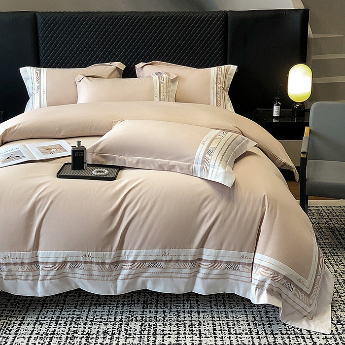 91家纺网 家纺一手货源 找家纺 丞音家纺 2025新款瑞恩超柔A类100支超细旦长绒棉磨毛刺绣四件套秋冬加厚纯棉全棉绣花床上用品 瑞恩-浅卡其