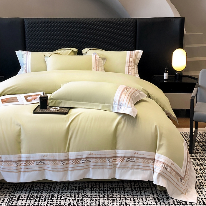 91家纺网 家纺一手货源 找家纺 丞音家纺 2025新款瑞恩超柔A类100支超细旦长绒棉磨毛刺绣四件套秋冬加厚纯棉全棉绣花床上用品 瑞恩-曙光金