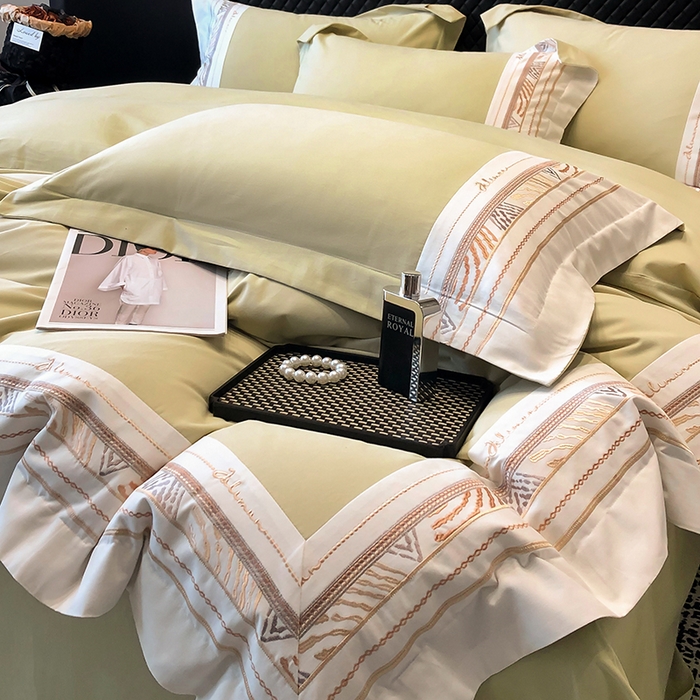 91家纺网 家纺一手货源 找家纺 丞音家纺 2025新款瑞恩超柔A类100支超细旦长绒棉磨毛刺绣四件套秋冬加厚纯棉全棉绣花床上用品 瑞恩-曙光金