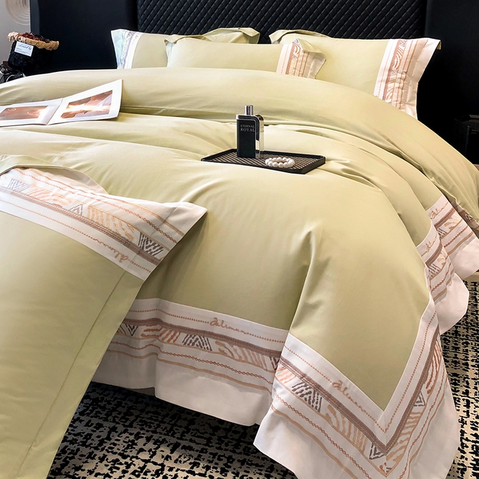 91家纺网 家纺一手货源 找家纺 丞音家纺 2025新款瑞恩超柔A类100支超细旦长绒棉磨毛刺绣四件套秋冬加厚纯棉全棉绣花床上用品 瑞恩-曙光金