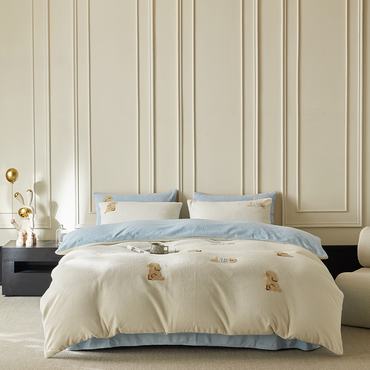 91家纺网 家纺一手货源 找家纺 风向标 2023新款奶油美拉德大雁纹磨毛单床单 米棕