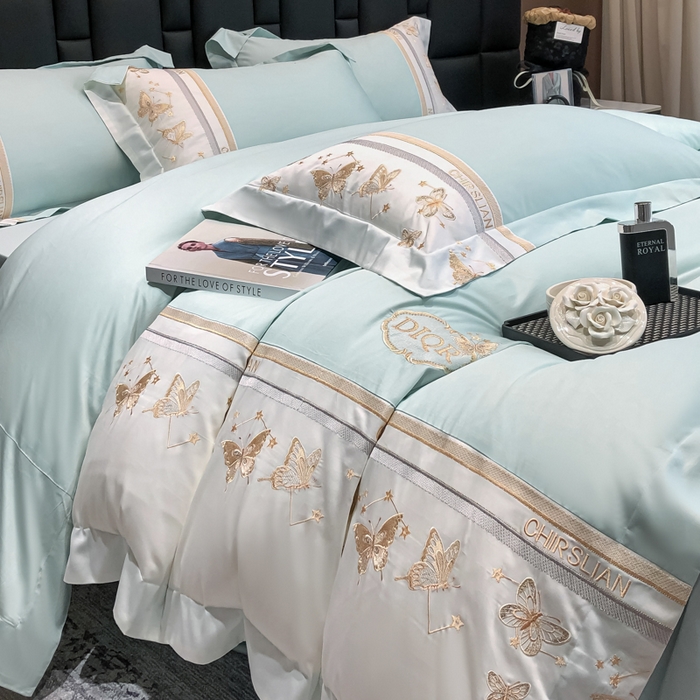 91家纺网 家纺一手货源 找家纺 （总）丞音家纺 2025新款高档包装A类母婴级双面全棉蝴蝶刺绣纯棉长绒棉绣花四件套