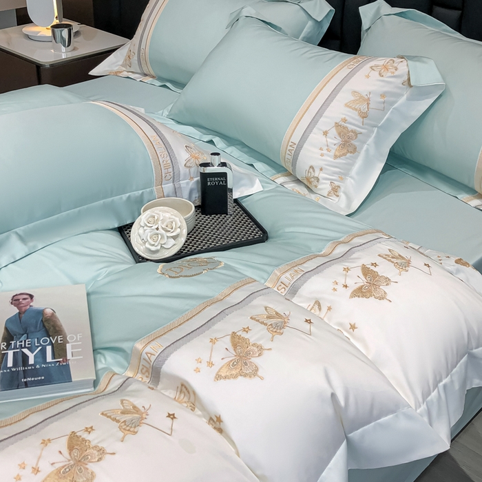 91家纺网 家纺一手货源 找家纺 （总）丞音家纺 2025新款高档包装A类母婴级双面全棉蝴蝶刺绣纯棉长绒棉绣花四件套