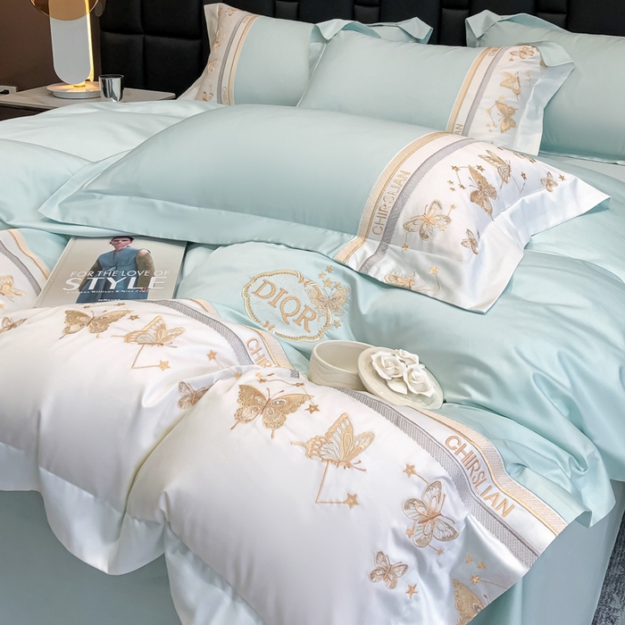 91家纺网 家纺一手货源 找家纺 丞音家纺 2025新款高档包装A类母婴级双面全棉蝴蝶刺绣纯棉长绒棉绣花四件套 梦蝶-抹茶绿