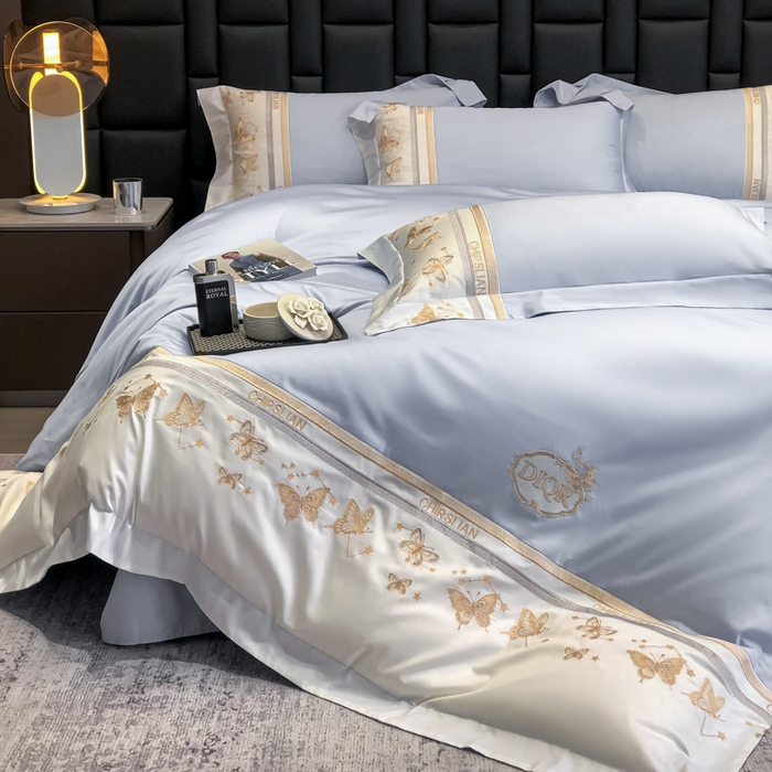 91家纺网 家纺一手货源 找家纺 丞音家纺 2025新款高档包装A类母婴级双面全棉蝴蝶刺绣纯棉长绒棉绣花四件套 梦蝶-雾霾蓝