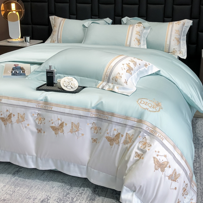 91家纺网 家纺一手货源 找家纺 丞音家纺 2025新款高档包装A类母婴级双面全棉蝴蝶刺绣纯棉长绒棉绣花四件套 梦蝶-抹茶绿