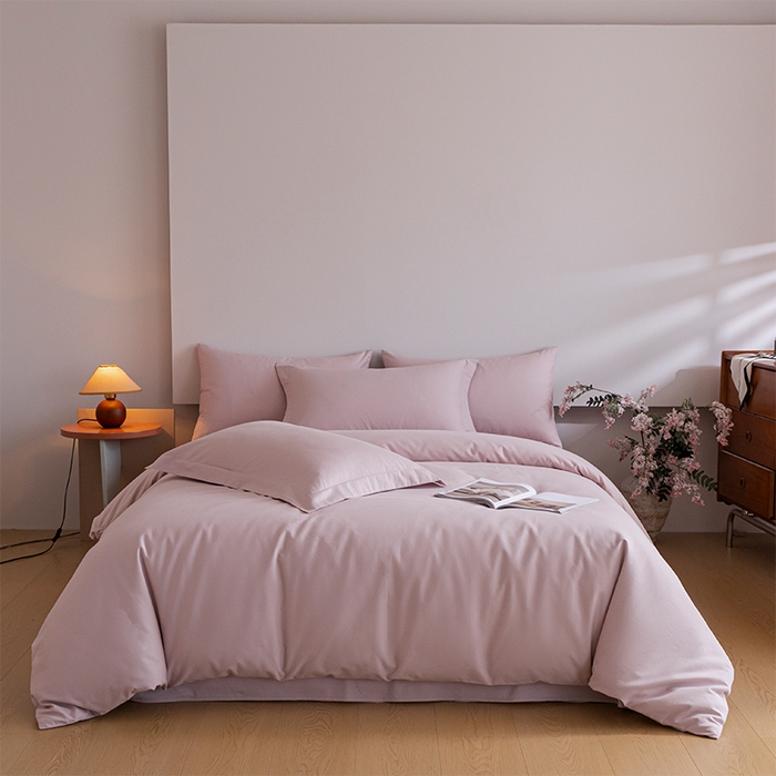 91家纺网 家纺一手货源 找家纺 618家纺 2025新款全棉100支磨毛单品四件套系列-四件套 梦幻粉