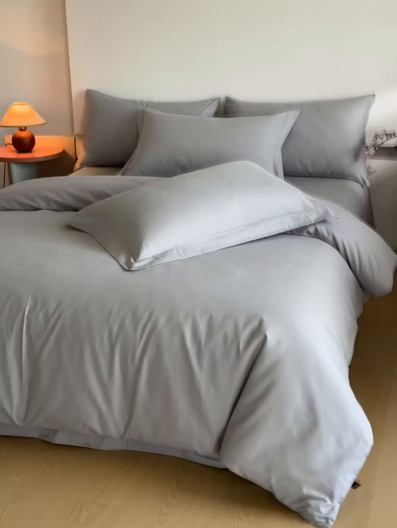 91家纺网 家纺一手货源 找家纺 618家纺 2025新款全棉100支磨毛单品四件套系列-四件套 月光灰