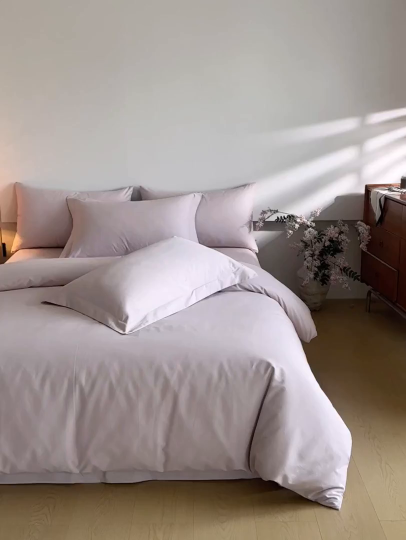 91家纺网 家纺一手货源 找家纺 618家纺 2025新款全棉100支磨毛单品四件套系列-四件套 梦幻粉