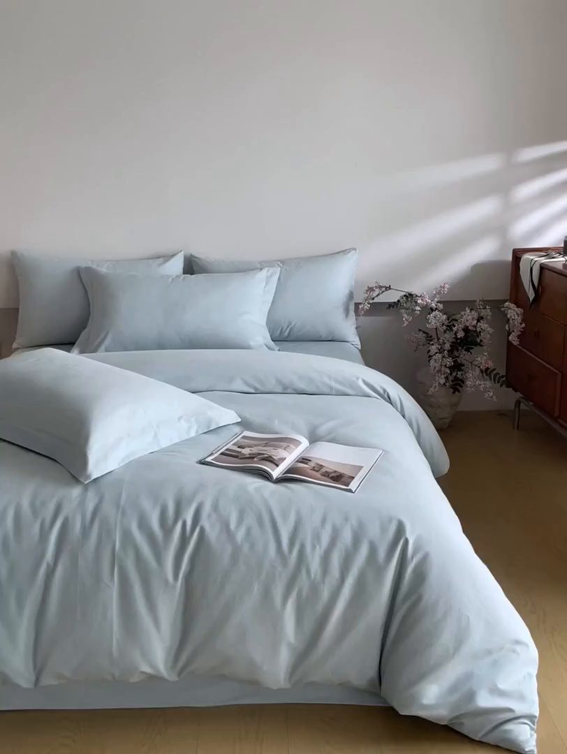 91家纺网 家纺一手货源 找家纺 618家纺 2025新款全棉100支磨毛单品四件套系列-四件套 奶油绿