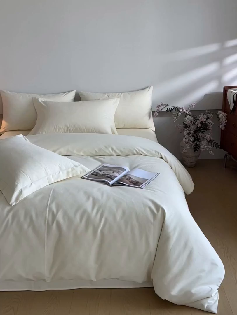 91家纺网 家纺一手货源 找家纺 618家纺 2025新款全棉100支磨毛单品四件套系列-四件套 元气白桃