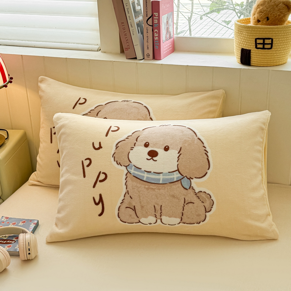 91家纺网 家纺一手货源 找家纺 佳汐蓝家纺 2025新款牛奶绒卡通大版枕套 萌犬