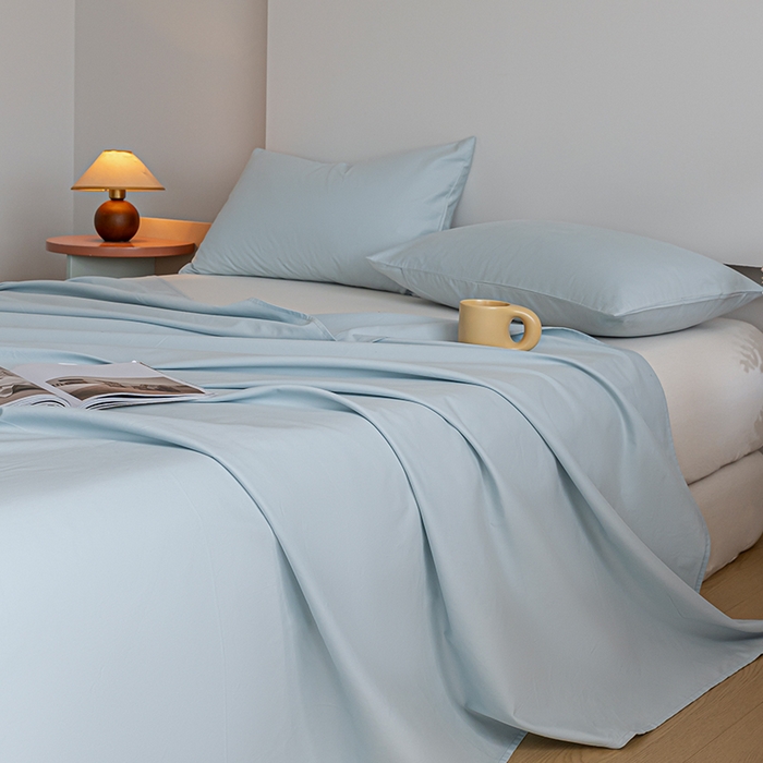 91家纺网 家纺一手货源 找家纺 618家纺 2025新款全棉100支磨毛单品四件套系列-单床单 冰蓝
