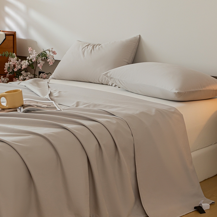 91家纺网 家纺一手货源 找家纺 618家纺 2025新款全棉100支磨毛单品四件套系列-单床单 月光灰