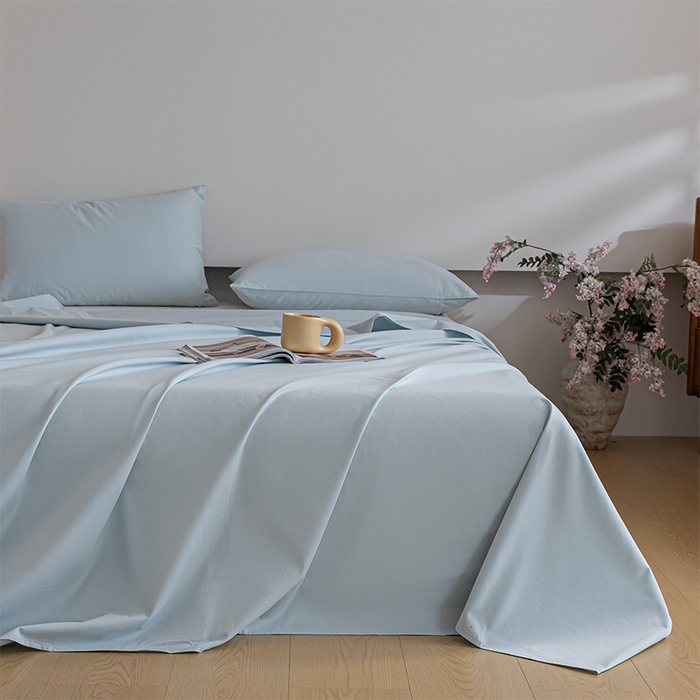 91家纺网 家纺一手货源 找家纺 618家纺 2025新款全棉100支磨毛单品四件套系列-单床单 冰蓝