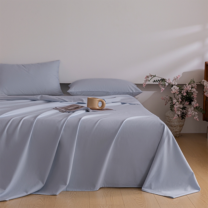 91家纺网 家纺一手货源 找家纺 618家纺 2025新款全棉100支磨毛单品四件套系列-单床单 灰蓝